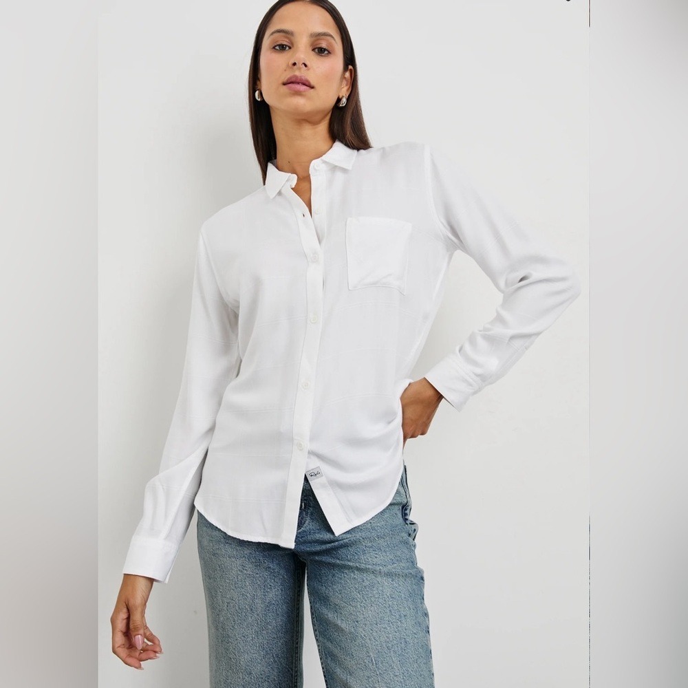 RAILS Twill Rayon Hunter Long Sleeve Button Down Shirt in Ivory Check Size Small - Picture 3 of 12